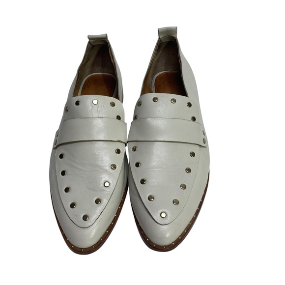 Womens Joie White Leather Studded Loafer Flats Shoes Pointed 39.5 Slip On Casual - Picture 3 of 9
